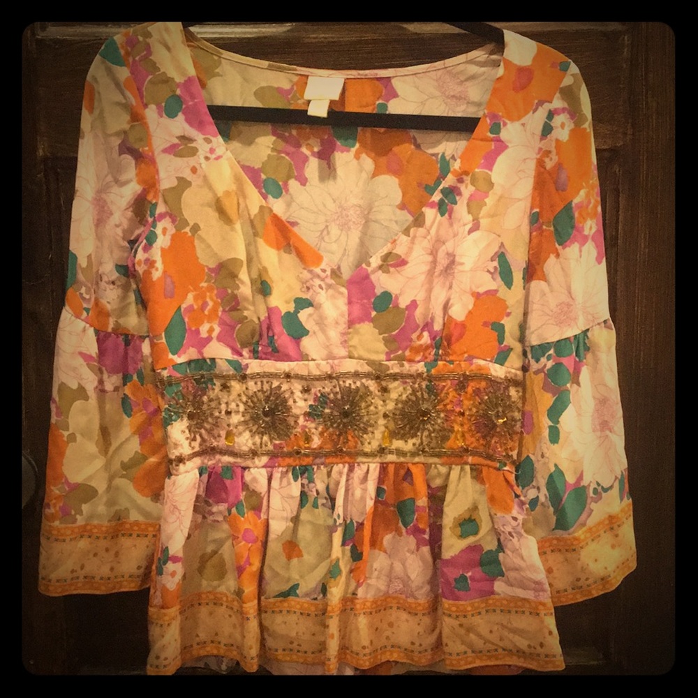 Plenty Silk Blouse W/Bell Sleeve and Beading